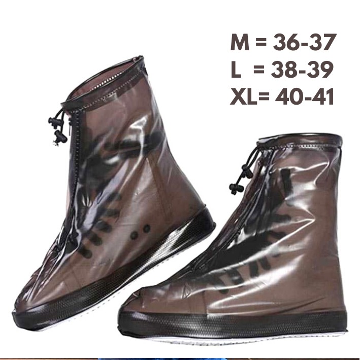 Jas Hujan Sepatu Cover Sepatu Anti Air Hujan Transparan Pelindung Cover Shoes Rain-Coklat Resleting