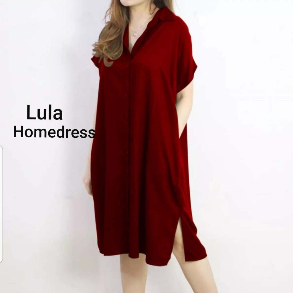 Daster kerah rayon selutut/daster polos kerah full kancing/HOMEDRESS RAYON/LULA DRESS/Midi dress/COD