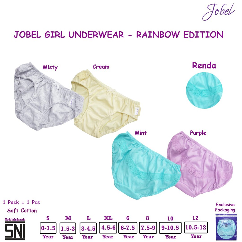 [Size 6-12years Warna Cream] Kazel Jobel Underwear Rainbow Edition Celana Dalam Anak Perempuan