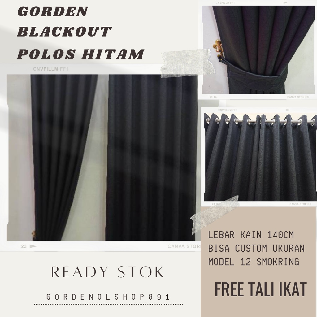 Gorden HItam Blackout Polos - Hordeng Jendela Tirai Minimalis Gordyn Mewah Premium Tebal Import