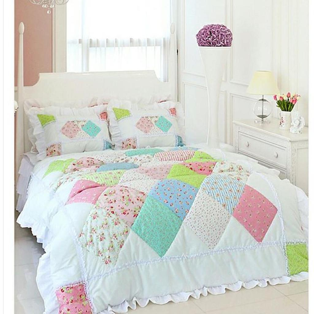 (TA01) Bed Cover AMANTE Patchwork White Blue