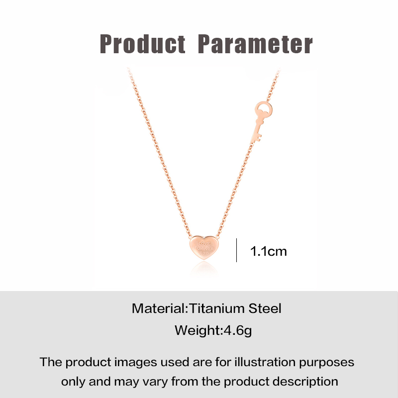 Korean Fashion Titanium Steel Necklace Rose Gold Heart Shape Key Pendant Couple Gift