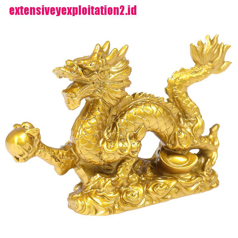 &lt; E2id &amp; &gt; Ornamen Patung Naga Zodiak Cina Warna Emas Untuk Dekorasi Rumah