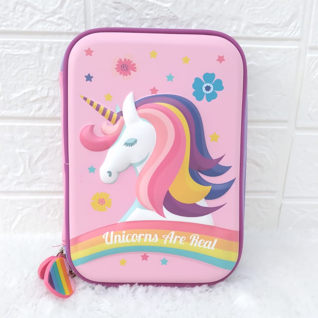 Tempat pensil pensilcase unicorn kotak pensil 3D bahan timbul lucu kekinian