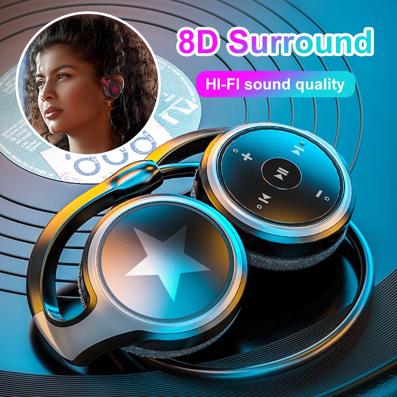 Sport Wireless Bluetooth Headphones Stereo Earphones Hanging Neckband Audio Music Support TF Card Slot