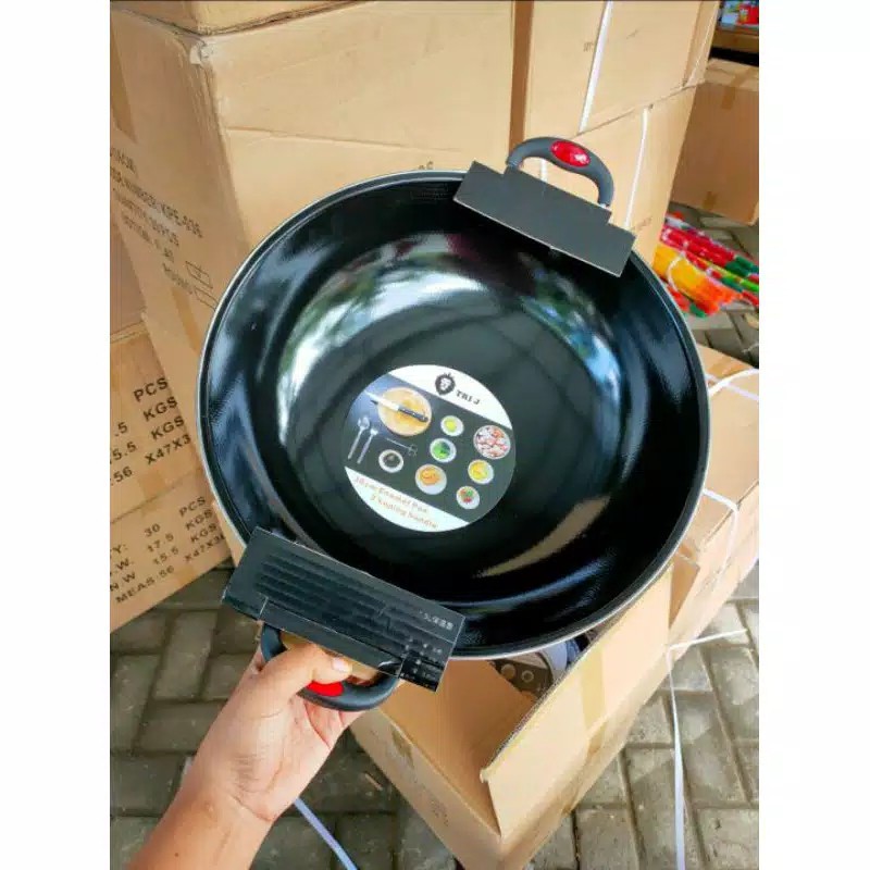 Wajan Enamel 36 cm anti lengket kuping / penggorengan enamel anti lengket / Penggorengan Enamel Anti