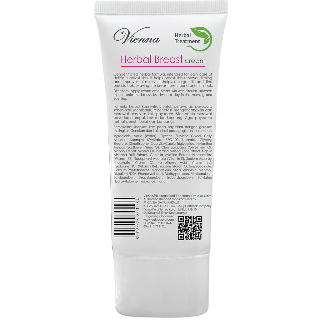 | LB | VIENNA BREAST CREAM HERBAL TREATMENT 80ML TUBE - VIENNA BREAST CREAM WITH PURARIA MIRIFICA 80ML