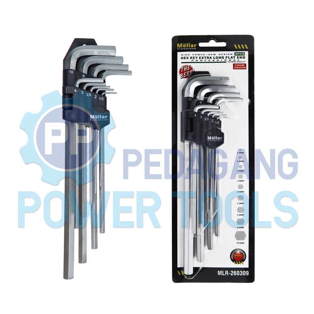 MOLLAR KUNCI L SET PANJANG 9 PCS LONG FLAT HEX KEY 1.5 - 10 MM 260309