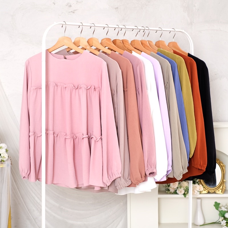 Ounadoutfit Naura blouse wanita rampel casual cantik muslimah murah polos / atasan cringkle / baju rample wanita / kemeja polos muslim