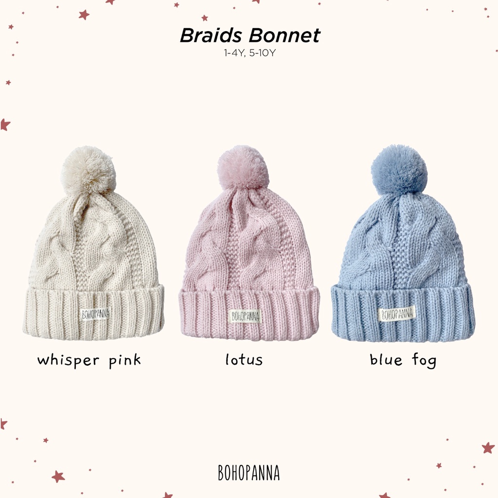 BOHOPANNA BOHO BABY BOHOBABY KNIT BEANIE HAT KID / BRAIDS BONNET KUPLUK ANAK TOPI ANAK BAHAN RAJUT