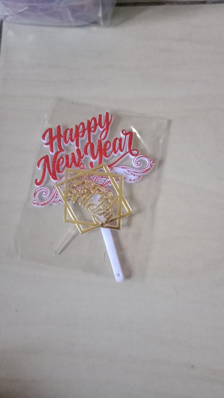 Tsk Ti151b - Hiasan Tusukan Kue Ulang Tahun Cake Topper Tulisan Happy New Year