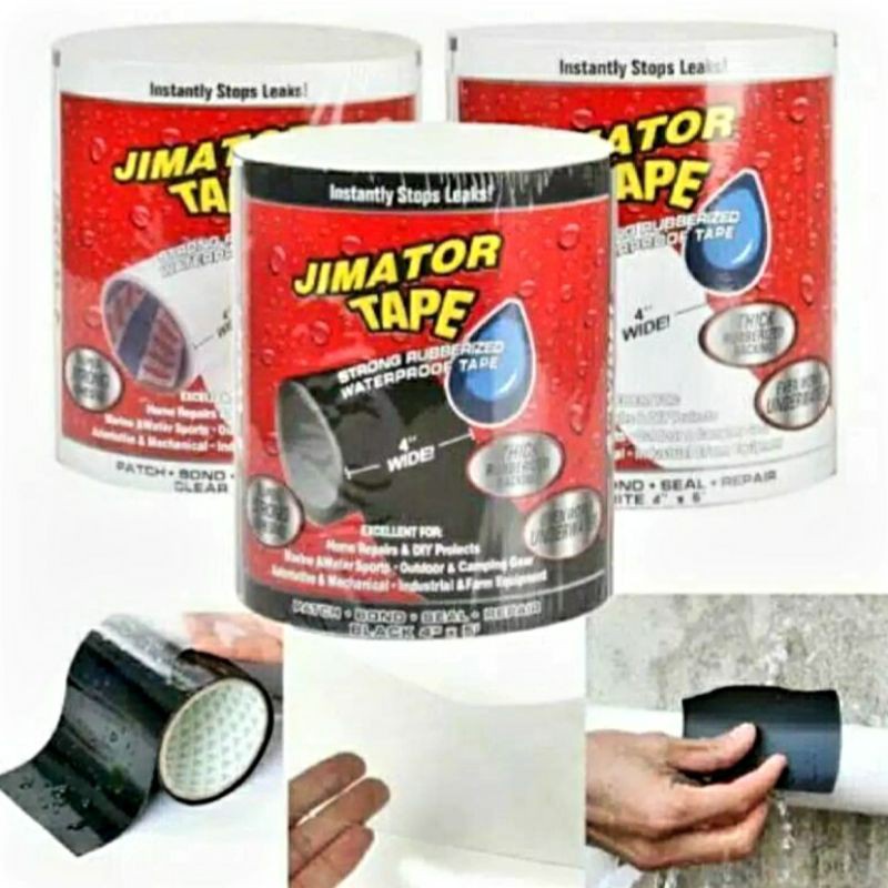 Jimator Tape Lakban Anti Bocor Waterproof tape Strong / ISOLASI  AJAIB LAKBAN SUPER ANTI AIR WATERPROOFShare: Jimator Tape / Isolasi Again lakban Super Anti Air / Sticker Anti Bocor Tahan Air