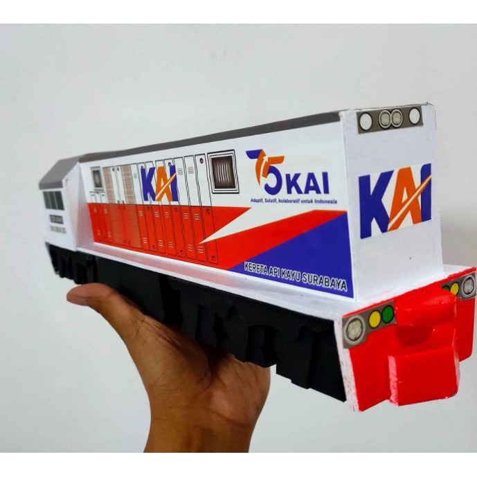 MINIATUR KERETA API KAYU Lokomotif Kereta Api CC201 Livery 2014 White Orange