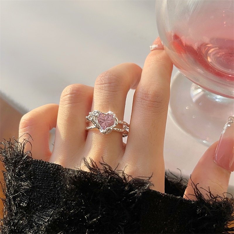 Cincin Zircon Warna Pink Bahan Silver Untuk Wanita