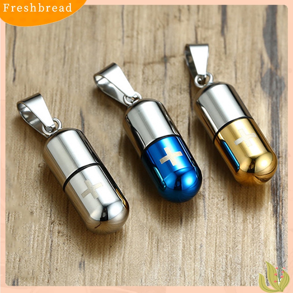 Terlaris Pill Case Pendant Unisex Necklace Cross Engraved Titanium Steel Perfume Holder Pendant Chain Necklace Charm Gift