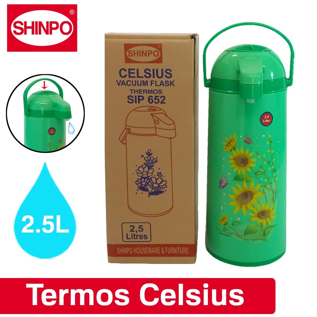 Shinpo thermos air panas dan dingin kapasitas 2.5 L Celcius vacuum flask termos SIP-652