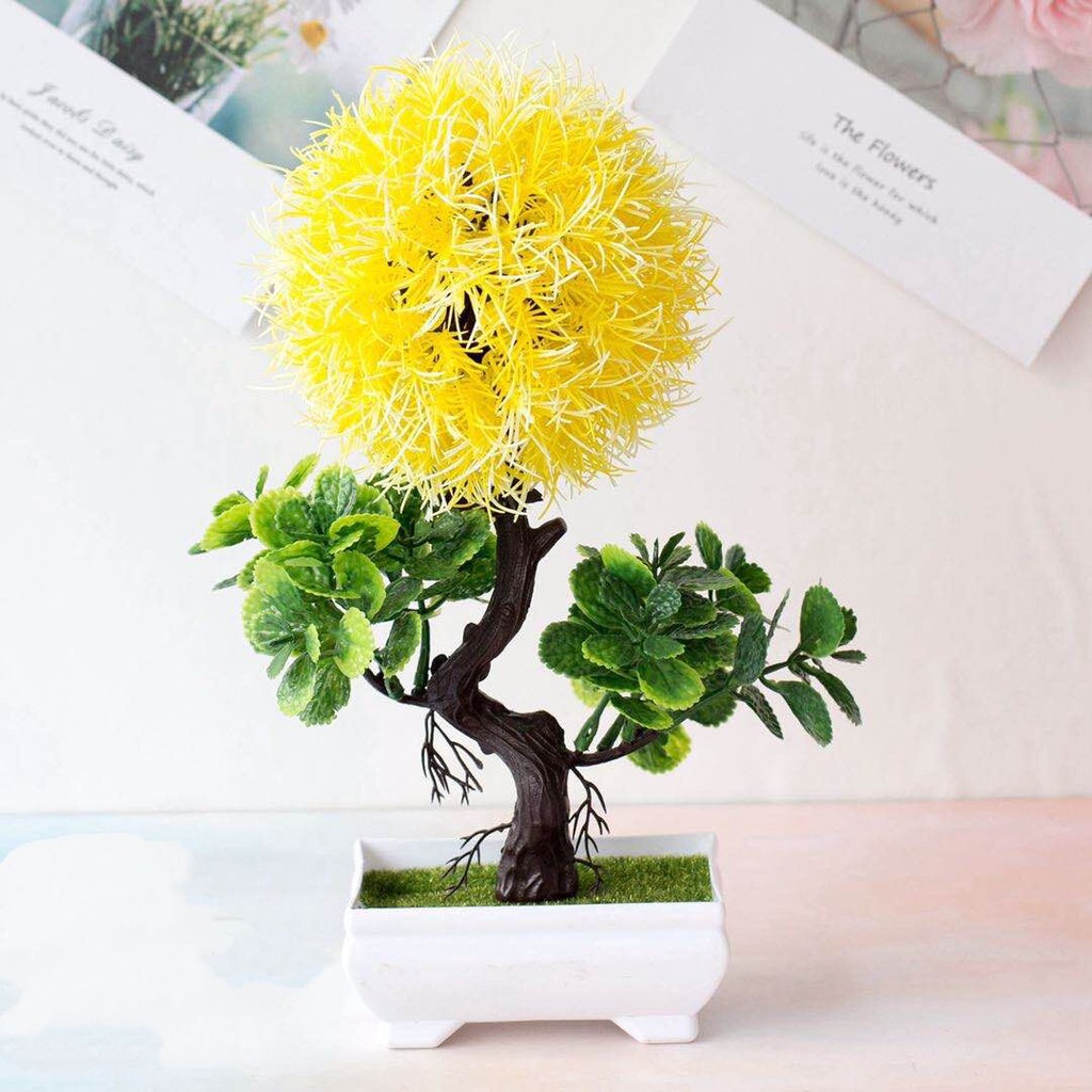 AM570 Bunga Plastik / Pajangan Bunga Artifisial / Vas Petak-Kuning