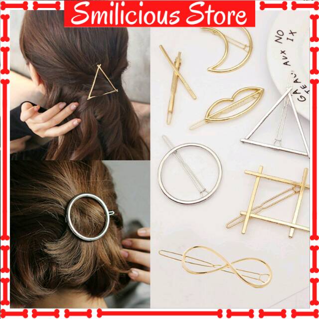 Jepitan Rambut Wanita Motif Geometri Bahan Alloy