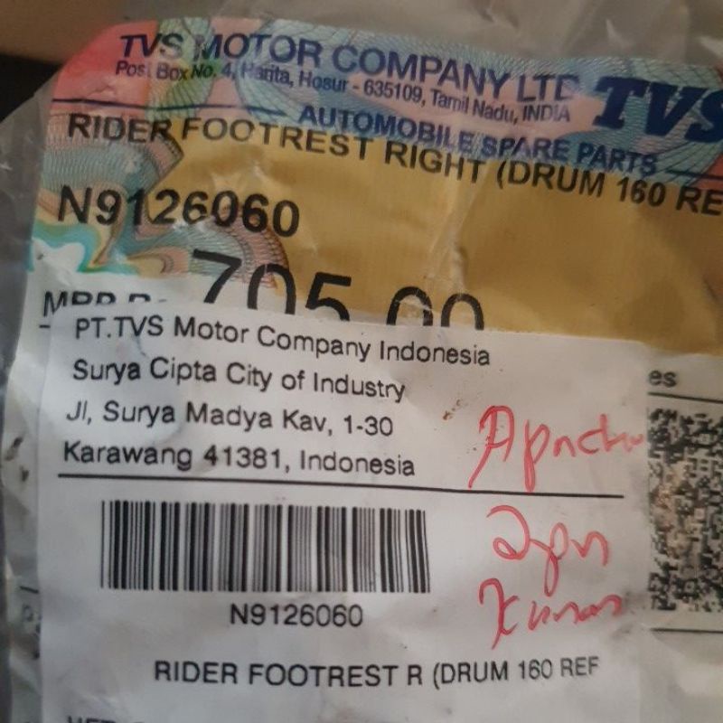 Pangkon Footstep Depan Apache 160 (Tromol) Kanan TVS