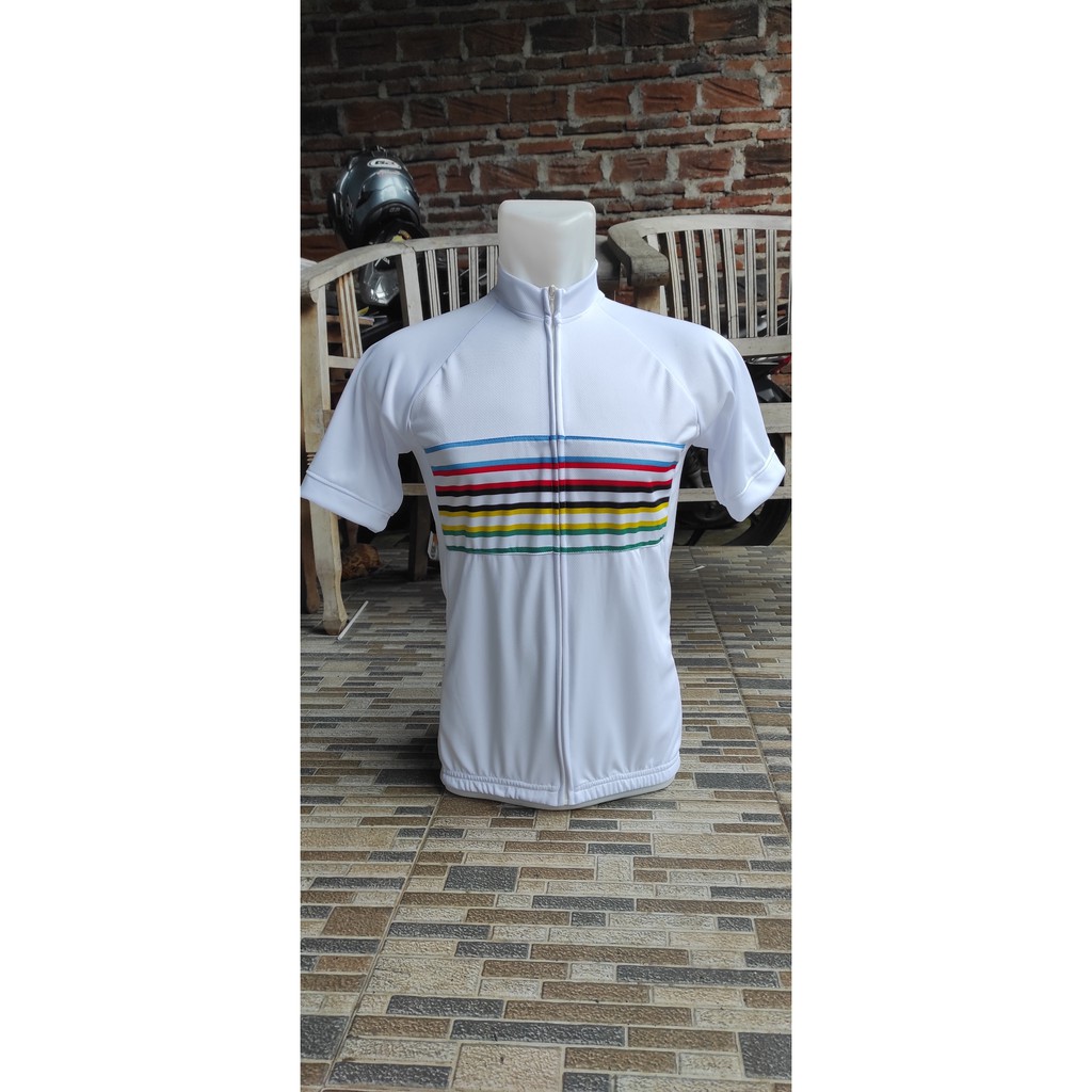 JERSEY ROADBIKE JERSEY SEPEDA PUTIH MOTIF RAINBOW