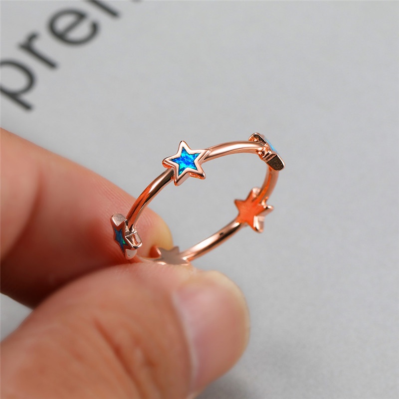 New European and American imitation Opal rose gold five-pointed star ring, ladies fashion fine ring