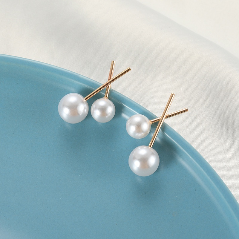 Sterling silver jarum cross pearl stud anting-anting untuk wanita niche desain sederhana internet pe