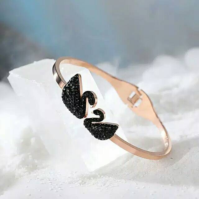 GG Gelang Bangle Dua Angsa Hitam Titanium Premium Lapis Emas 18K Rose Gold# GL-101B