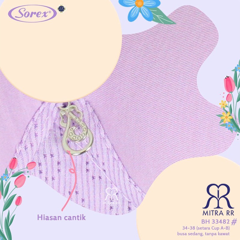 BH Sorex 33482 Bra Busa Tanpa Kawat Kait 2 Setara Cup A-B Tulips Polos Pastel Soft Color