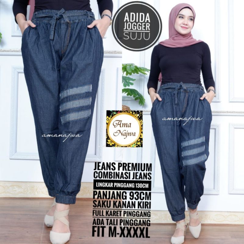 Adida Jogger Pants Suju Super Jumbo Celana Wanita Polos Jeans Lp 130 Fit XXXXL Pinggang Karet By AMJ