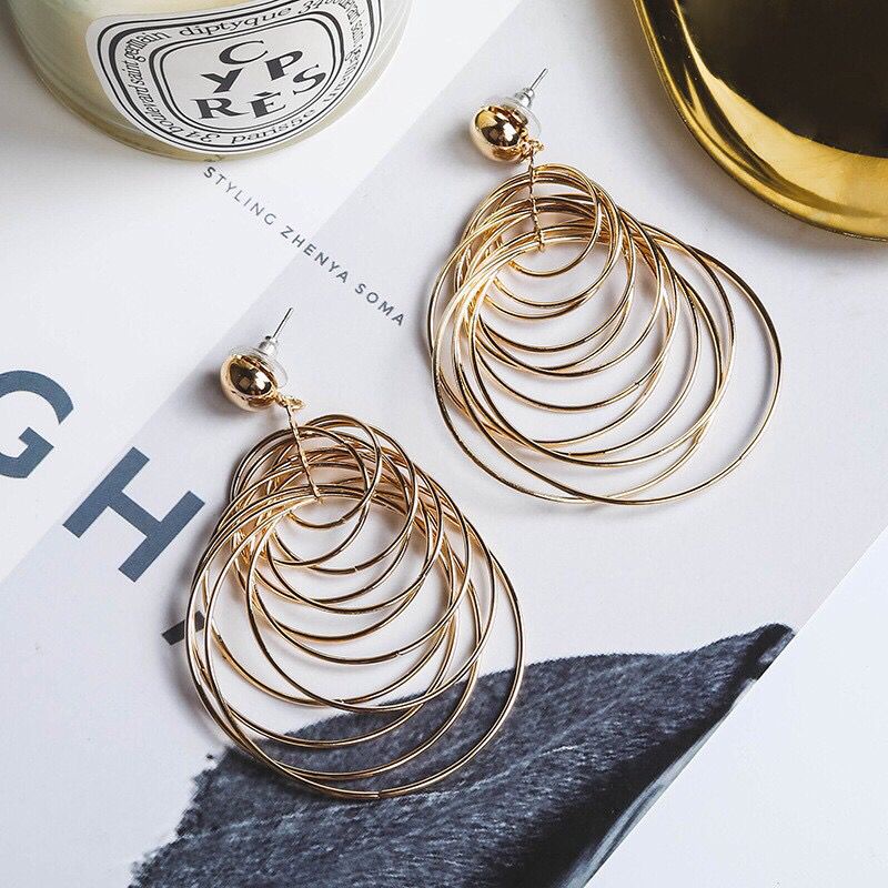 Anting bulat besar gaya korea G019 style layer - Anting wanita bulat gold - Anting korea