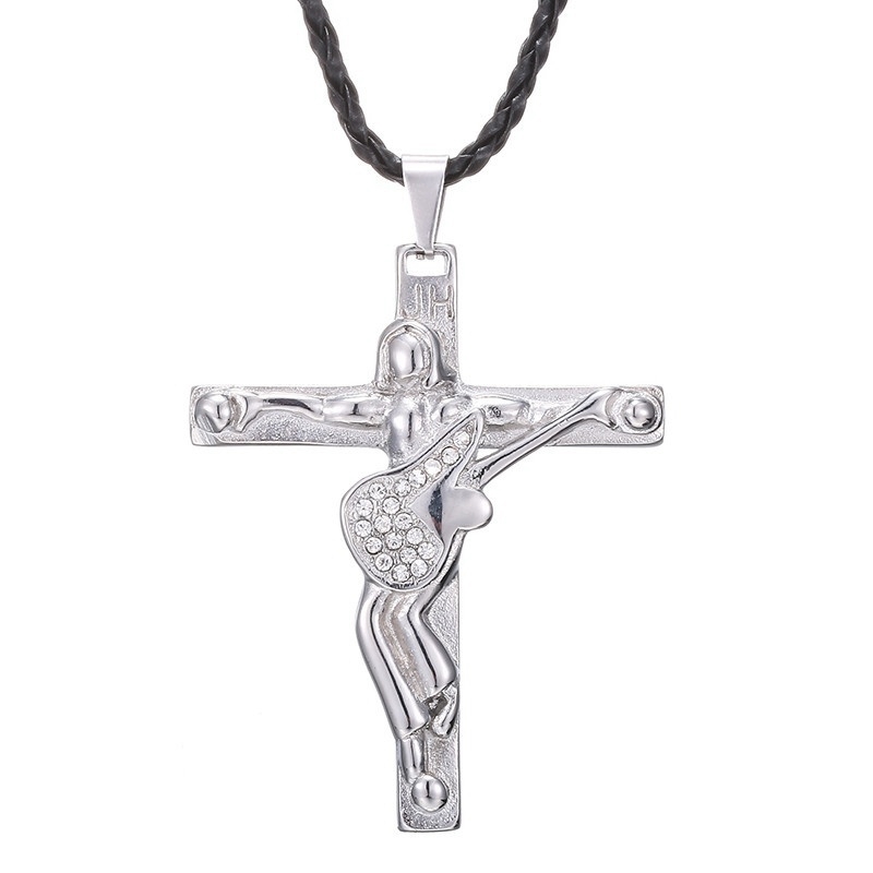 New Men's Fashion Guitar Jesus Cross Pendant Necklace Jewelry