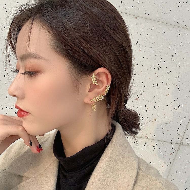 AY(CN) Anting Kristal Daun Emas Perak Versi Korea Dari Emas