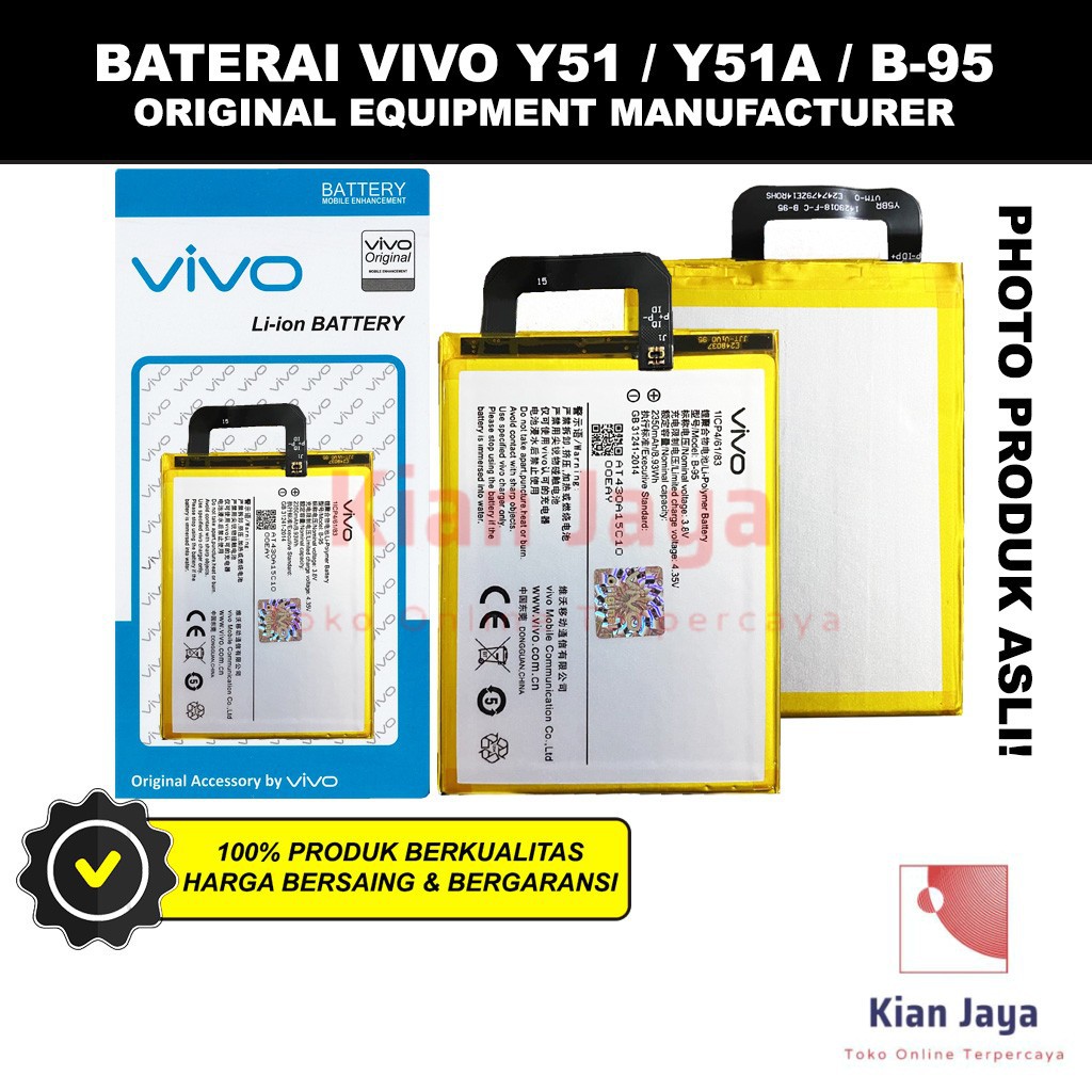 Baterai Vivo Y51 Y51A / B-95 Original OEM Batre Batrai Battery Hp B95 Ori