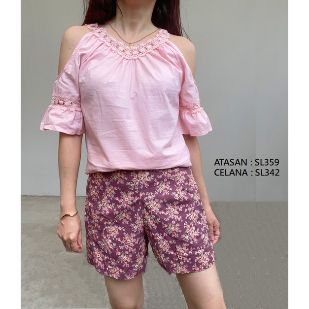 SL342 - Celana Pendek Wanita Basic Cotton Floral Stylish Casual Look