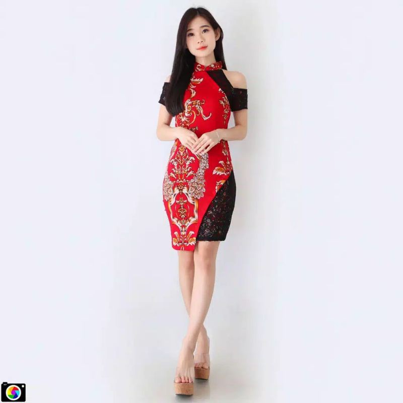 DRESS BATIK CHEONGSAM WANITA STRETCH A056-014 SIZE XL