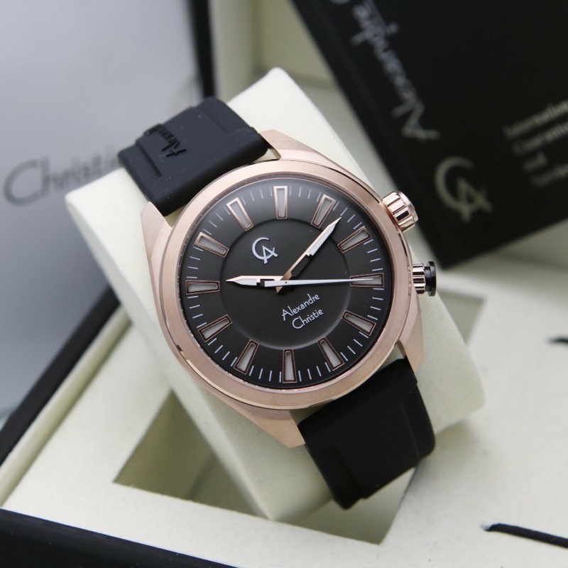 ALEXANDER CHRISTIE PRIA ORIGINAL AC 8630 TERBARU TALI RANTAI ORI MURAH ANALOG COWOK + LED BUTTON