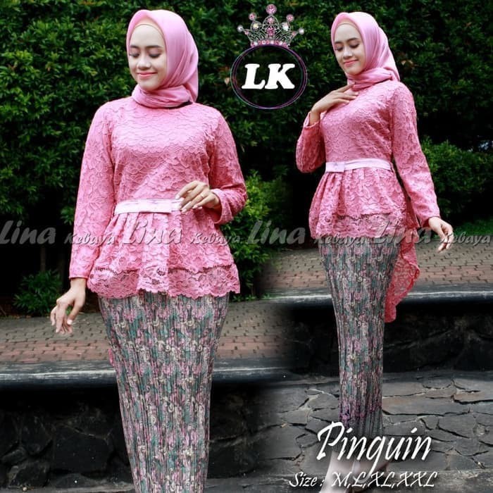 Setelan kebaya brokat aurora coksu/kebaya wisuda/kebay brokat/baju wanita/rok plisket/kebaya pinguin-Set dusty pink