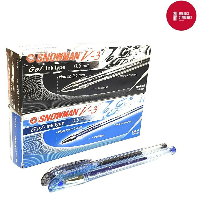 

[AJS] Pulpen/Ballpoint/Ballpen SNOWMAN V-3 Gel Ink Type (Biru&Hitam)