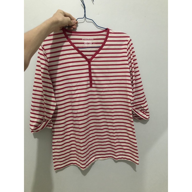 Kaos Wanita Phenomenal Motif Garis - Pink/Putih