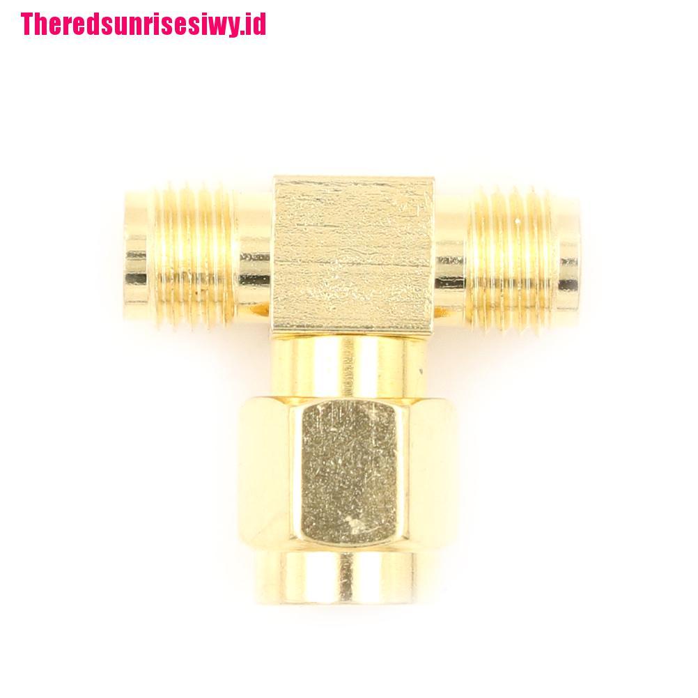 【Theredsunrisesiwy.id】SMA Male to 2 Double SMA Female T Type RF Coaxial Connector SMA Plug to Jack 3 Way