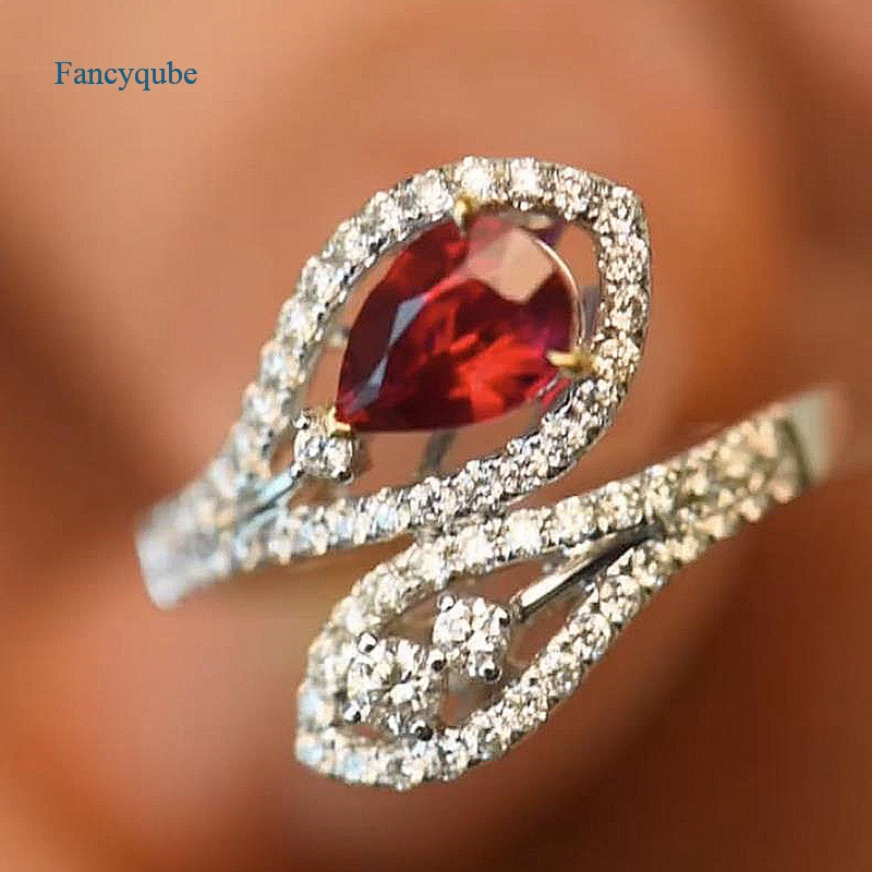 Fancyqube Cincin Sterling Silver 925 Desain Ular Hias Batu Zircon Merah Untuk Wanita