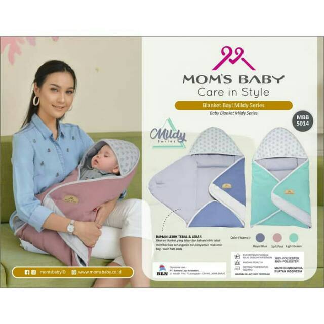 Moms baby blanket mildy series selimut topi tebal bayi