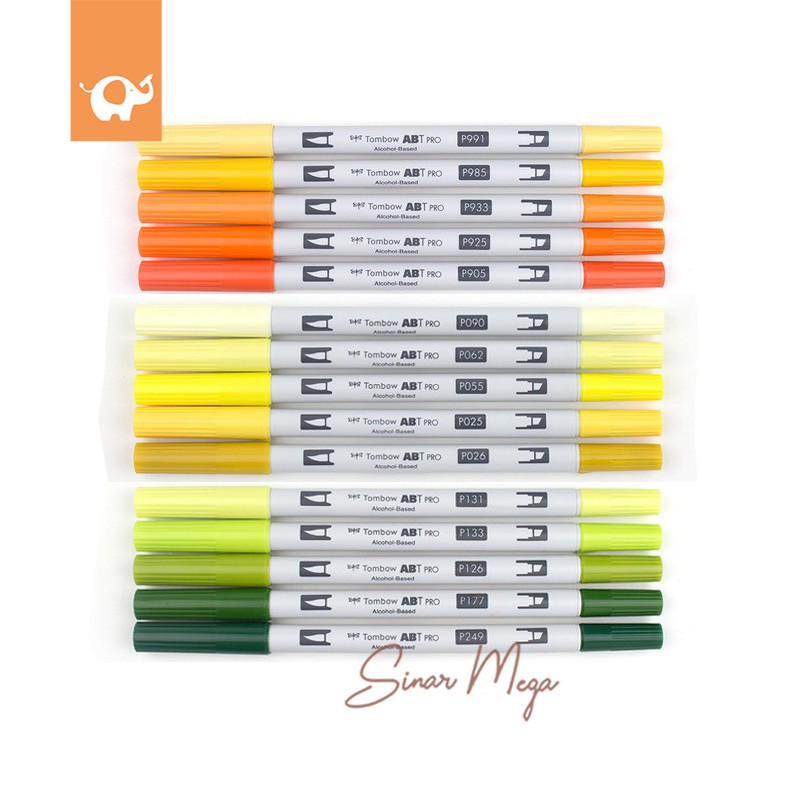 

Tombow ABT Dual Brush Pen PRO Orange, Yellow & Green Series Alcohol-Based / Spidol dengan Dua Mata