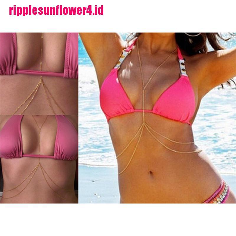 Kalung Rantai Tubuh / Pinggang / Perut Wanita Warna Gold Untuk Bikini / Pantai