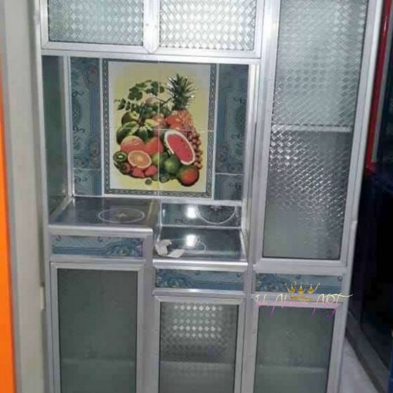 Lemari Dapur Kaca Sederhana - Rak Dapur Bahan Alumunium Kaca