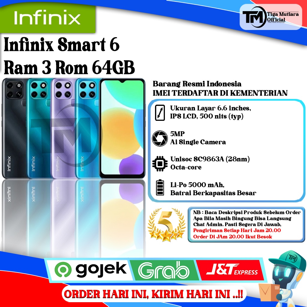 Infinix Smart 6 | 7 Ram 3 Rom 64GB Segel Original & Bergaransi Resmi