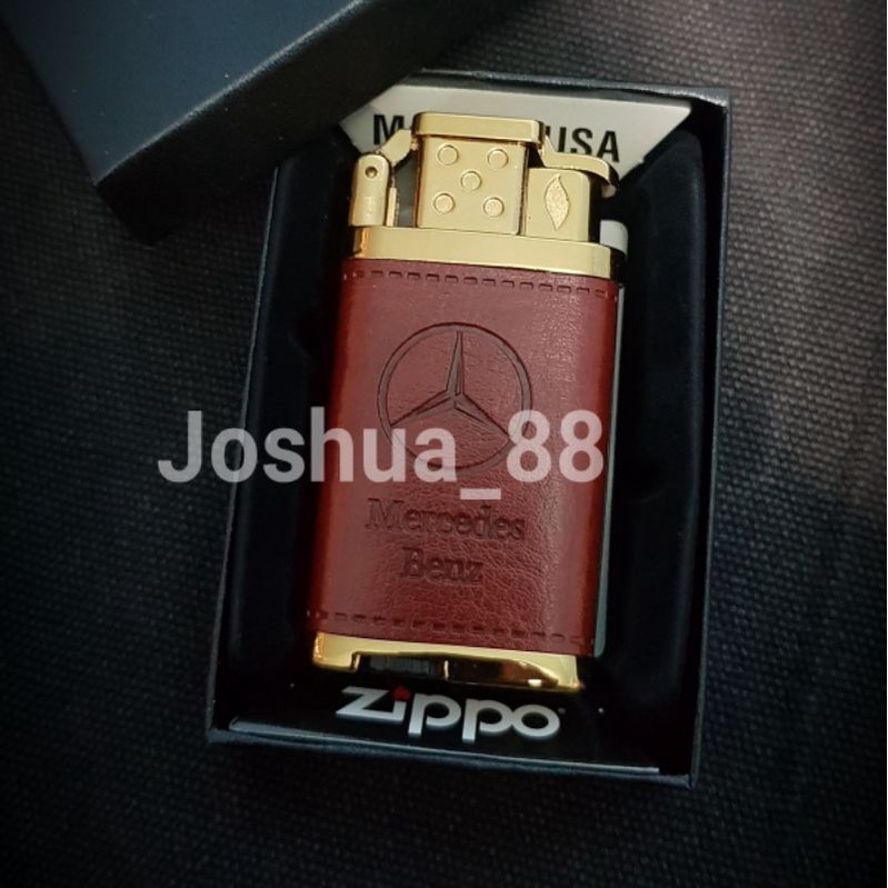 Korek Api Model Zippo Mewah Motif Mercedes Benz Api Bara/Gas Gold Brown
