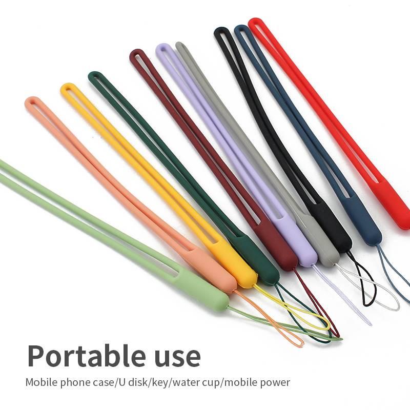 1pc Tali Lanyard Holder Handphone / Kartu Id / Gantungan Kunci / Usb Bahan Silikon Warna Acak