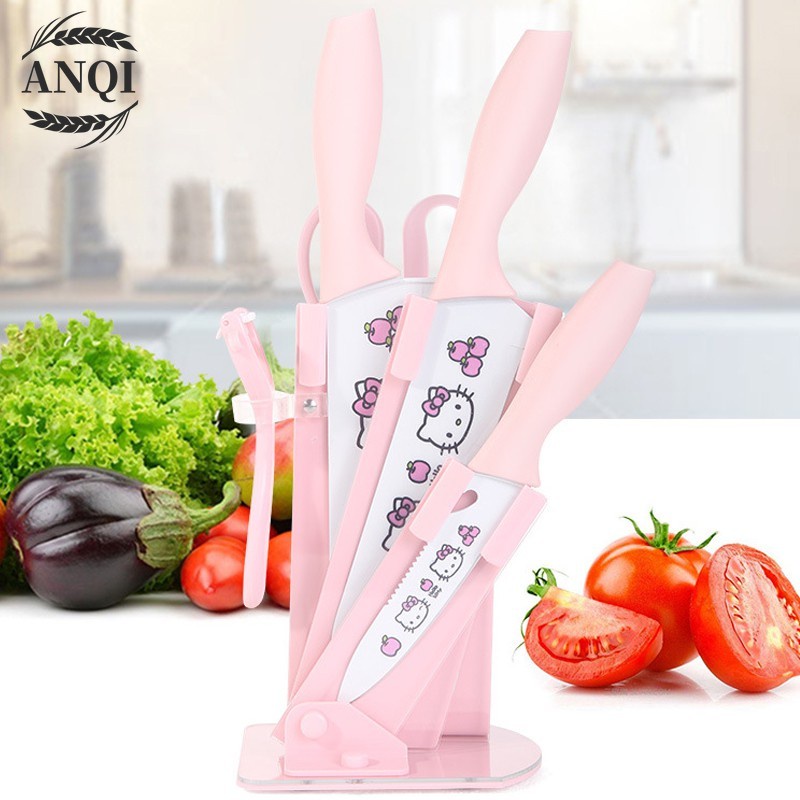 ANQI 1888 Pisau set 7 pcs warna tajam keramik dengan stand knife set 7 with holder Pisau Set 7 in 1