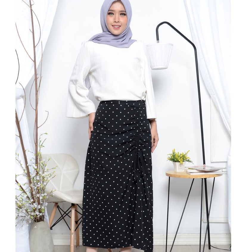 ROK SERUT L,XL,XXL CASUAL FLOWY-ROK POLOS PANJANG BAHAN CRINGCLE-ROK KEKINIAN MAXI RUCHED SKIRT